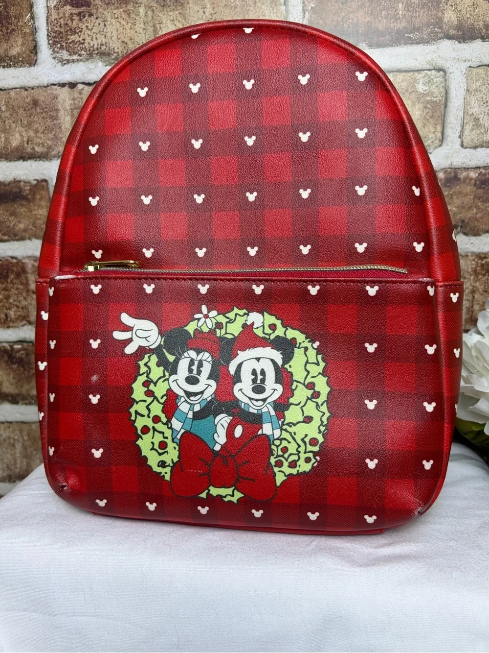 Disney Mickey & Minnie Holiday Plaid Red Mini Backpack